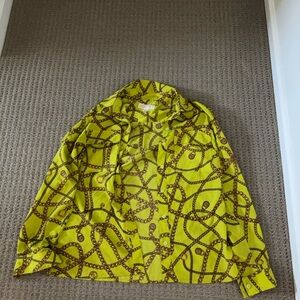 Michael Kors Lime Green and Brown Chain Print Blouse